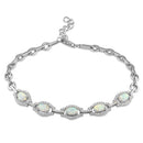 Sterling Silver Elegant Adjustable White Lab Opal Oval and CZ Bracelet