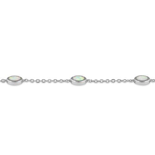 Sterling Silver Adjustable White Lab Opal Station Bracelet