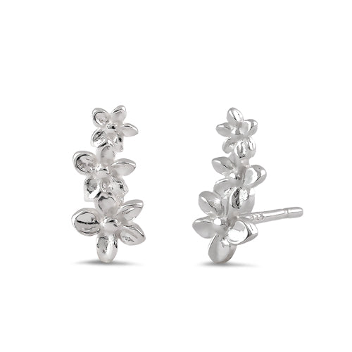 Sterling Silver Small Plumeria Climber Earrings