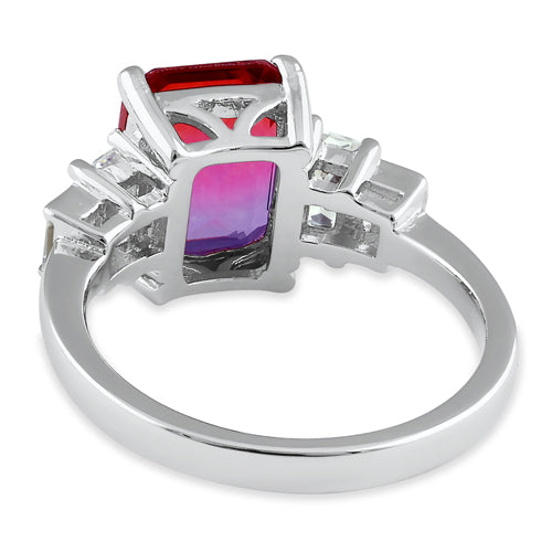 Sterling Silver Bicolor Purple Orange Ombre CZ Ring