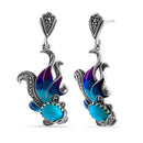Sterling Silver Simulated Turquoise Fish Ghost Marcasite Earrings