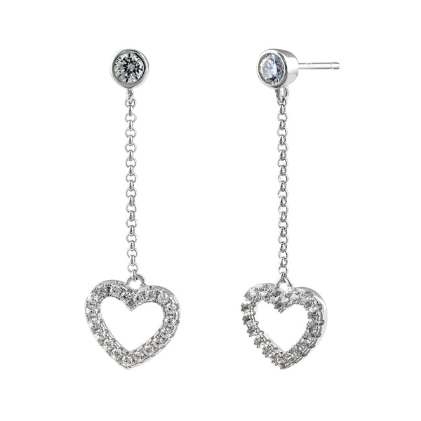Sterling Silver Dangle CZ Heart Earrings