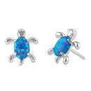 Sterling Silver Blue Lab Opal Turtle Stud Earrings
