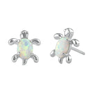 Sterling Silver White Lab Opal Turtle Stud Earrings
