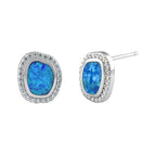 Sterling Silver Unique Blue Lab Opal with CZ Halo Earrings
