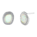 Sterling Silver Unique White Lab Opal with CZ Halo Earrings