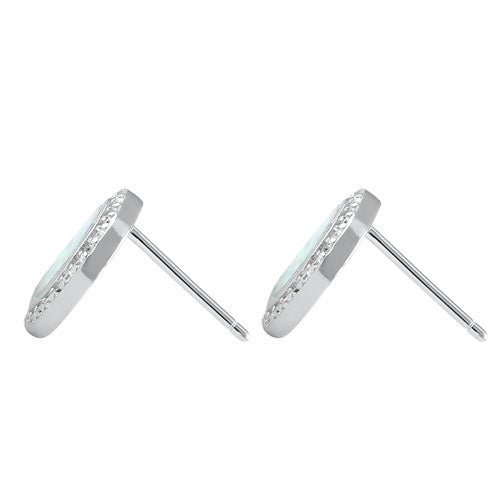 Sterling Silver Unique White Lab Opal with CZ Halo Earrings
