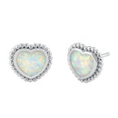 Sterling Silver White Lab Opal Heart Stud Earrings
