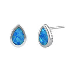 Sterling Silver Dainty Blue Lab Opal Pear Stud Earrings