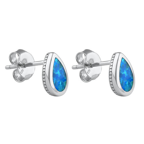 Sterling Silver Dainty Blue Lab Opal Pear Stud Earrings