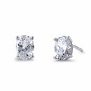 Sterling Silver 6X8mm Oval Cut Basket Setting CZ Earrings