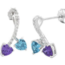 Sterling Silver Cherry Hearts Amethyst/Blue Topaz CZ Earrings