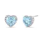 Sterling Silver Heart Shape Aquamarine CZ Earrings