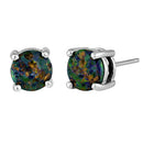 Sterling Silver Round Green-Black Lab Opal Stud Earrings