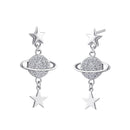 Sterling Silver Clear CZ Planet and Star Dangle Earrings