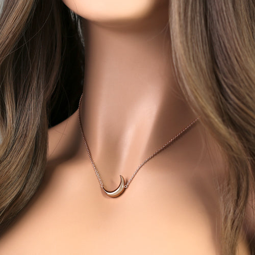 Sterling Silver Rose Gold Half Moon Necklace