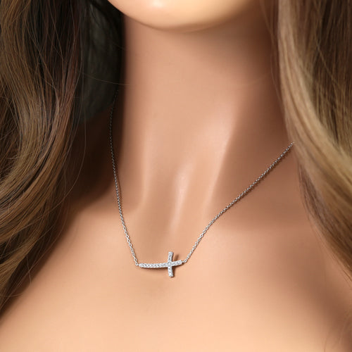 Sterling Silver Cross CZ Necklace