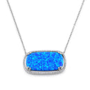 Sterling Silver Blue Opal Squoval Halo CZ Necklace