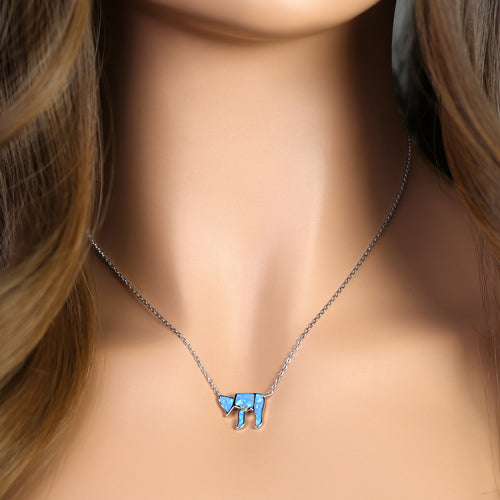 Sterling Silver Blue Lab Opal Health Symbol Necklace