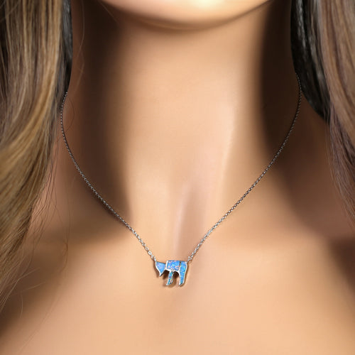 Sterling Silver Blue Lavender Lab Opal Health Symbol Necklace