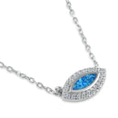 Sterling Silver Blue Lab Opal and CZ Evil Eye Necklace