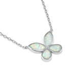 Sterling Silver Adjustable White Lab Opal Butterfly Necklace