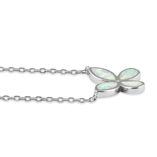Sterling Silver Adjustable White Lab Opal Butterfly Necklace