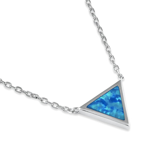 Sterling Silver Adjustable Blue Lab Opal Trendy Triangle Necklace