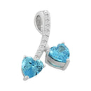 Sterling Silver Cherry Hearts Blue Topaz CZ Pendant