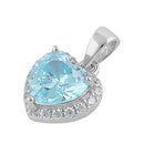 Sterling Silver Heart Shape Aquamarine CZ Pendant