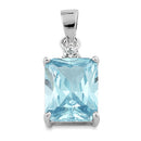 Sterling Silver Rectangular Aquamarine CZ Pendant