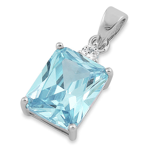 Sterling Silver Rectangular Aquamarine CZ Pendant