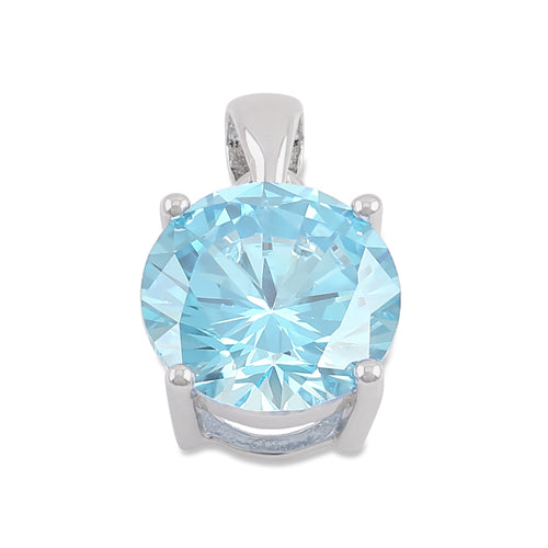 Sterling Silver Aquamarine Round CZ 10mm Pendant