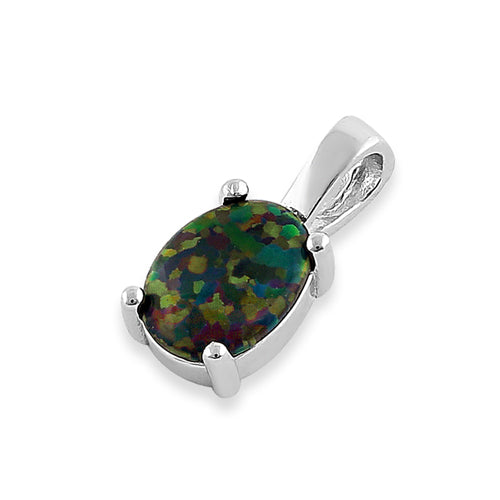 Sterling Silver Rainbow Lab Opal Oval Pendant