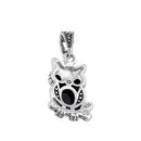 Sterling Silver Black Onyx and Dark Garnet Owl Marcasite Pendant