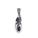 Sterling Silver Onyx Leaf Design Marcasite Pendant