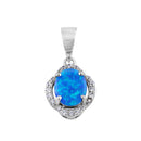 Sterling Silver Elegant Blue Lab Opal Oval Halo Pendant