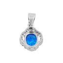 Sterling Silver Elegant Blue Lab Opal Oval Halo Pendant