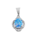 Sterling Silver Elegant Blue Lavender Lab Opal Oval Halo Pendant