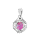 Sterling Silver Elegant Pink Lab Opal Oval Halo Pendant