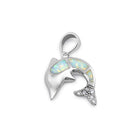 Sterling Silver White Lab Opal Dolphin CZ Pendant