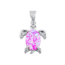 Sterling Silver Pink Lab Opal Filigree Sea Turtle Pendant
