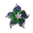 Sterling Silver Hand-Painted Hawaiian Flower Purple Green with Clear CZ Pendant