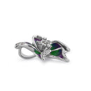 Sterling Silver Hand-Painted Hawaiian Flower Purple Green with Clear CZ Pendant