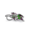 Sterling Silver Hand-Painted Hawaiian Flower Magenta Lime with  Clear CZ Pendant
