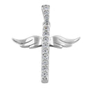 Sterling Silver Winged Cross Round Cut Clear CZ Pendant