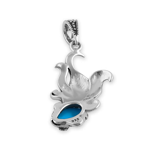 Sterling Silver Simulated Turquoise Fish Ghost Marcasite Pendant