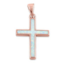 Sterling Silver Rose Gold Plated White Lab Opal Cross Pendant