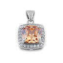 Sterling Silver Champagne CZ Cushion Halo Pendant