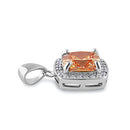 Sterling Silver Champagne CZ Cushion Halo Pendant